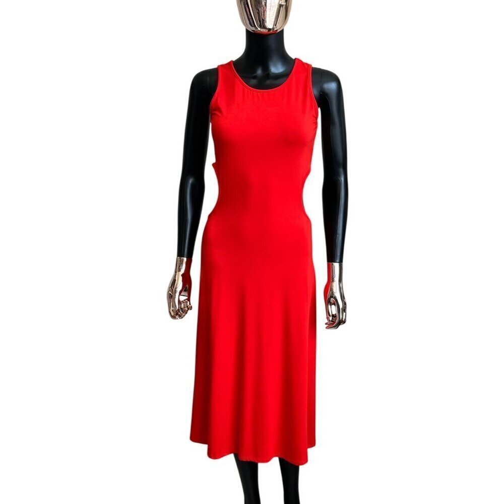 See You Monday Red Orange Cutout Midi Dress Size M NWT Sleeveless Bodycon Party - Picture 2 of 9